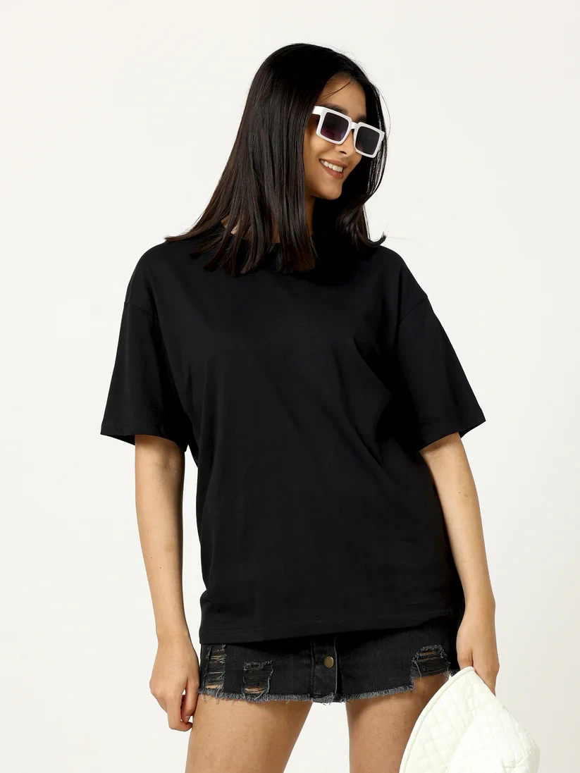 Women's cotton Oversize T-Shirt Manufacturer - Black