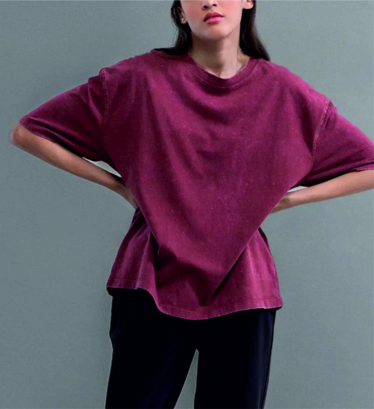 Oversize Acid wash plain t shirt - Red